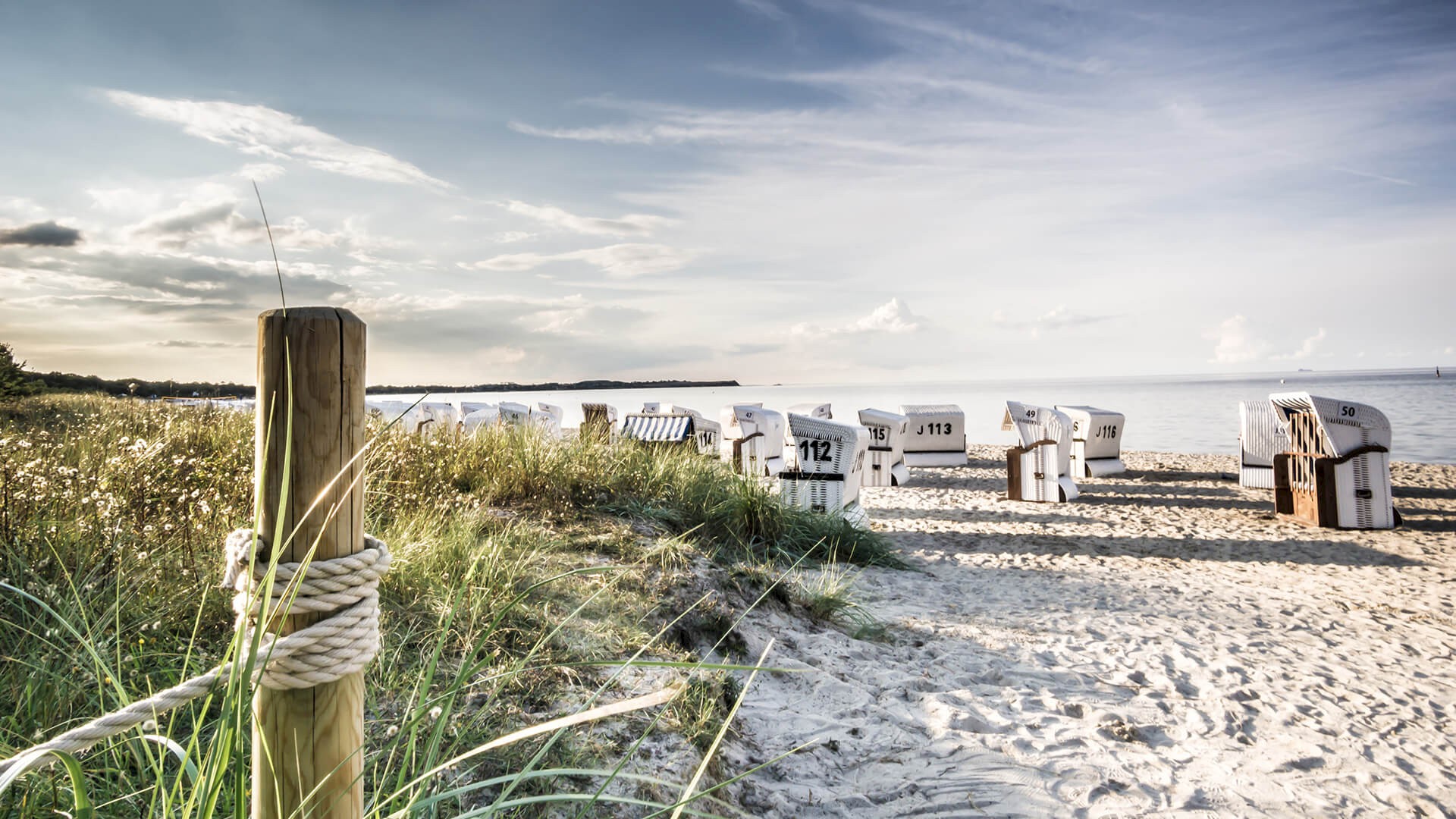 Der Strand von Boltenhagen mit seinen Strandkörben in der Lübecker Bucht.